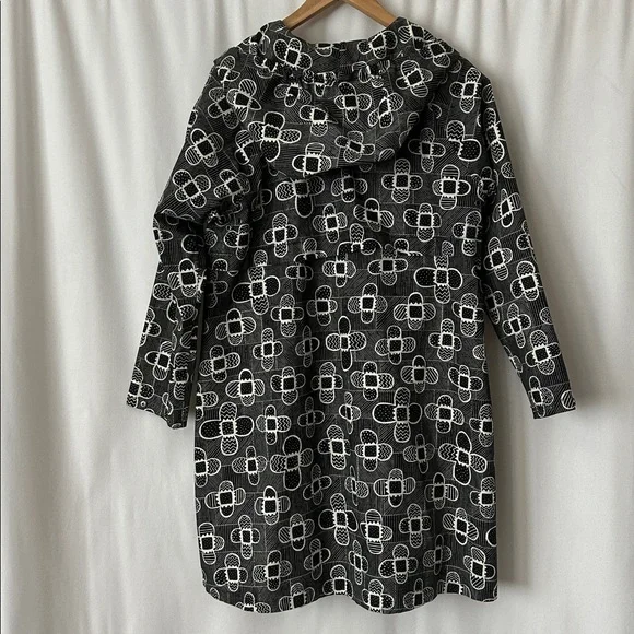 Gudrun Sjoden Abstract Black and White Hooded Trench Coat Jacket **Size M** 🌺🌺 - Picture 3 of 5